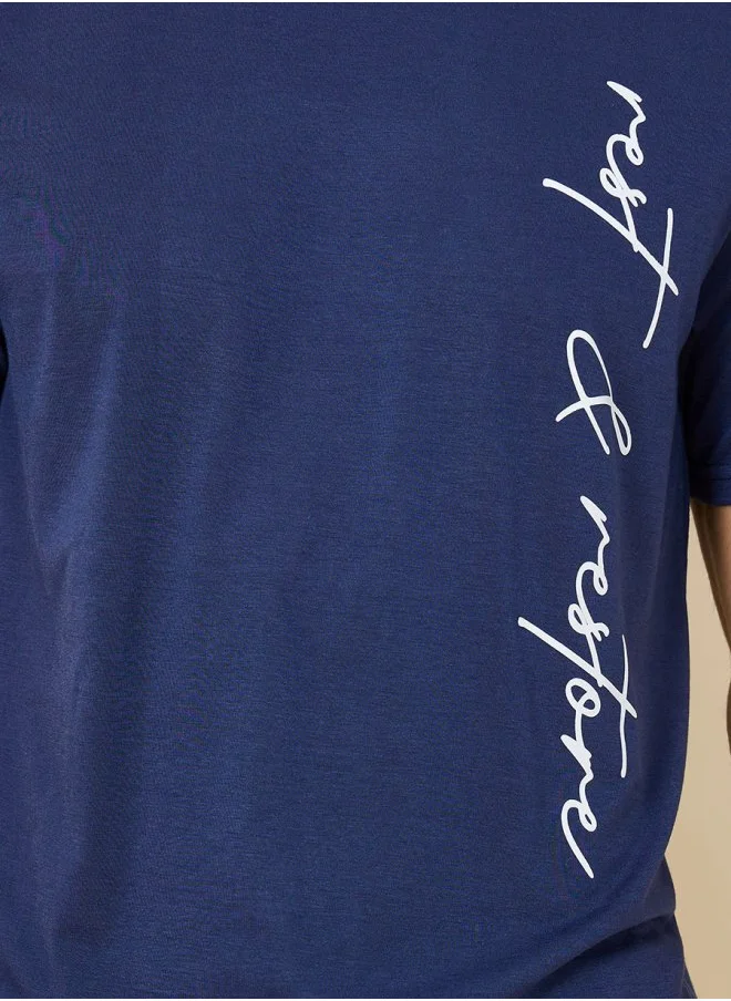 Styli Slogan Print T-shirt and Short Sleep Set
