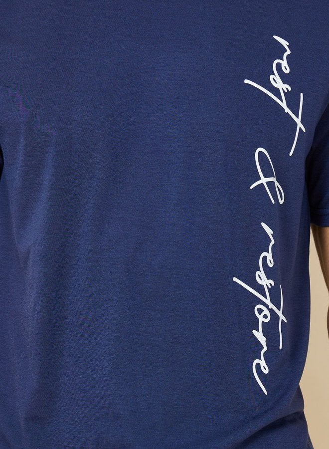 Styli Slogan Print T-shirt and Short Sleep Set - Image 3