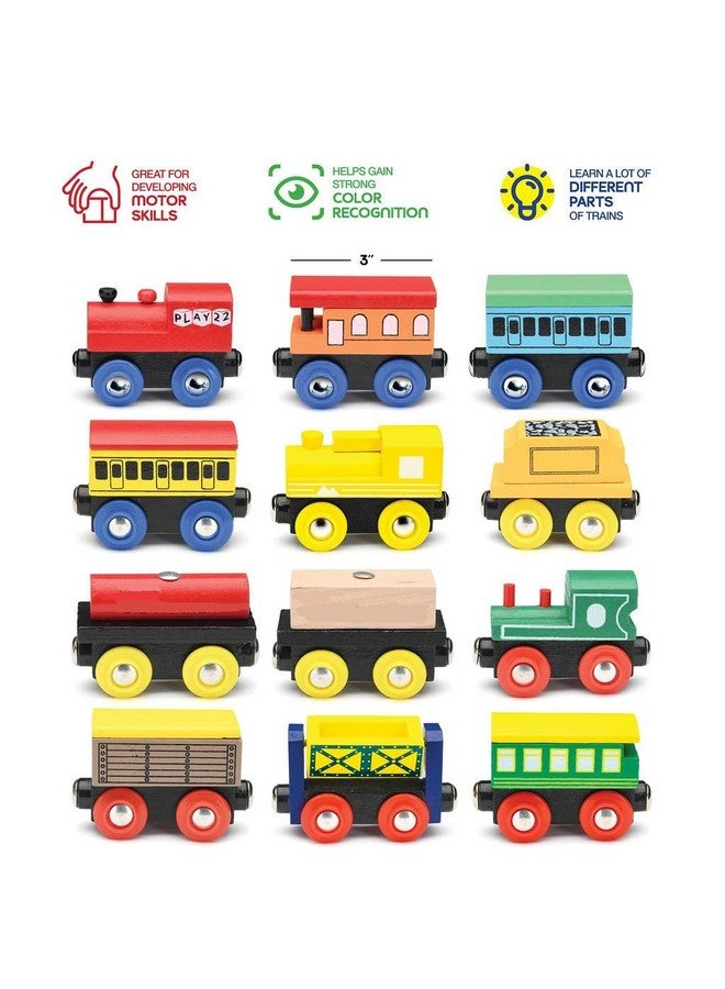 Play22 Wooden Train Set 12 PCS - Train Toys Magnetic Set Includes 3 Engines - Toy Train Sets For Kids Toddler Boys And Girls - Compatible With All Major Brands - Original - By Play22 - Image 5