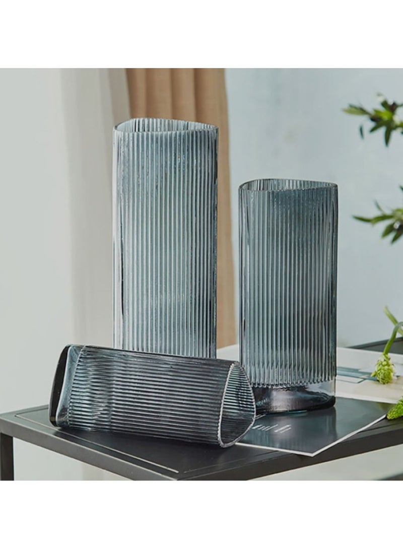 Jingke Glass Vase Simple Desktop Vase Living Room Decoration Ornaments Triangle Vertical Stripes Vase - Image 4