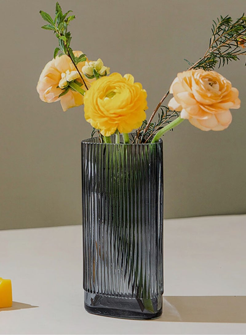 Jingke Glass Vase Simple Desktop Vase Living Room Decoration Ornaments Triangle Vertical Stripes Vase - Image 2
