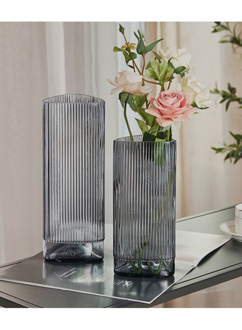 Jingke Glass Vase Simple Desktop Vase Living Room Decoration Ornaments Triangle Vertical Stripes Vase - Image 3