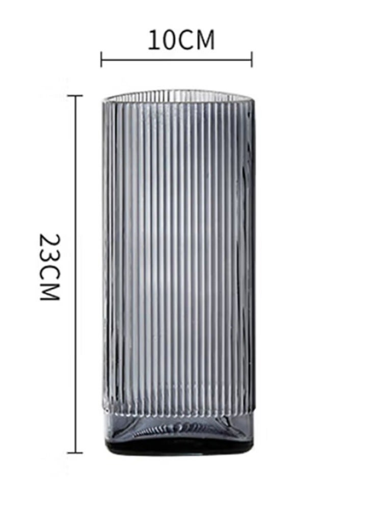Jingke Glass Vase Simple Desktop Vase Living Room Decoration Ornaments Triangle Vertical Stripes Vase - Image 1