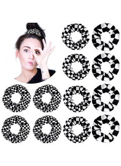 Mtlee 12 Pieces Checkered Scrunchies Hair Ties  Christmas Buffalo Plaid Elastic Ponytail Holders in Black and White for Girls and Women 