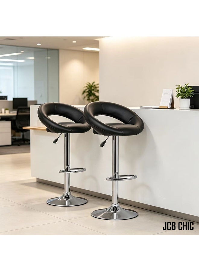 JCB CHIC كرسي بار قابل للتعديل، كرسي بار بارتفاع منضدة من الجلد الصناعي بمسند ظهر دائري، كرسي منضدة دوار 360 درجة، كرسي حانة من جلد البولي يوريثان مزود بمسند للقدمين للمطبخ والبار (2 قطعة) - Image 1