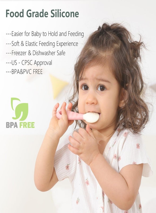 Seposeve 4-Pack Silicone Baby Spoons, Seposeve Soft Gum-Friendly First Feeding Spoons for Babies, Baby Feeding Utensils Essentials, Easy-Grip Handle, BPA Free, Dishwasher Safe, 2 Pink 2 Purple - Image 3