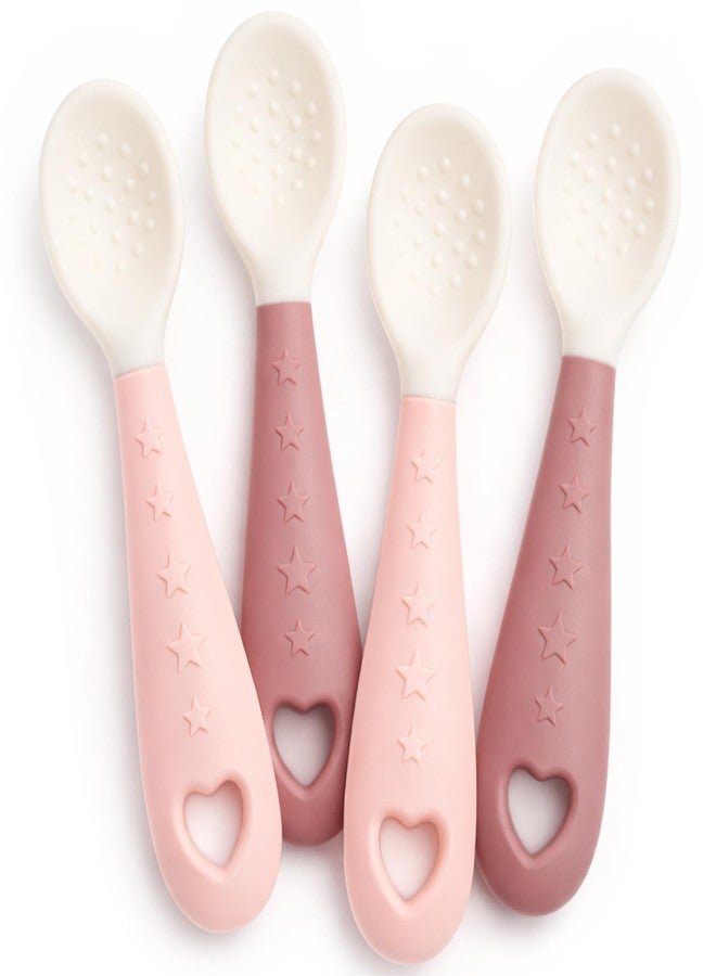 Seposeve 4-Pack Silicone Baby Spoons, Seposeve Soft Gum-Friendly First Feeding Spoons for Babies, Baby Feeding Utensils Essentials, Easy-Grip Handle, BPA Free, Dishwasher Safe, 2 Pink 2 Purple - Image 1