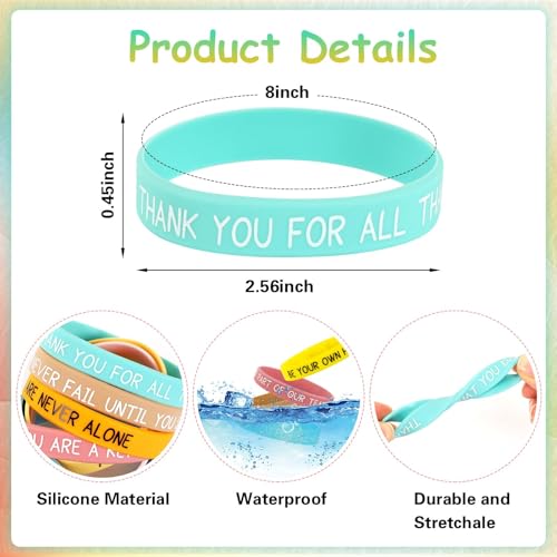 JUNEBRUSHS 64pcs Motivational Silicone Bracelets Bulk Colored Inspirational Rubber Wristbands Unisex for Student Teacher Office Prizes Gifts Back to School Party Favor Supplies (16 Designs) - Image 2