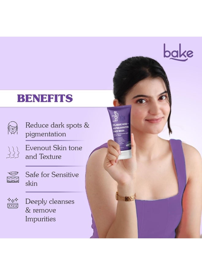 BAKE 2% Kojic Acid Brightening Face Wash Dual Action Formula with Alpha Arbutin & Niacinamide | De-Tan Wash | For Pigmentation, Dark Spots & Tan Removal | Anti Pigmentation Daily Wash - 100ml - Image 2