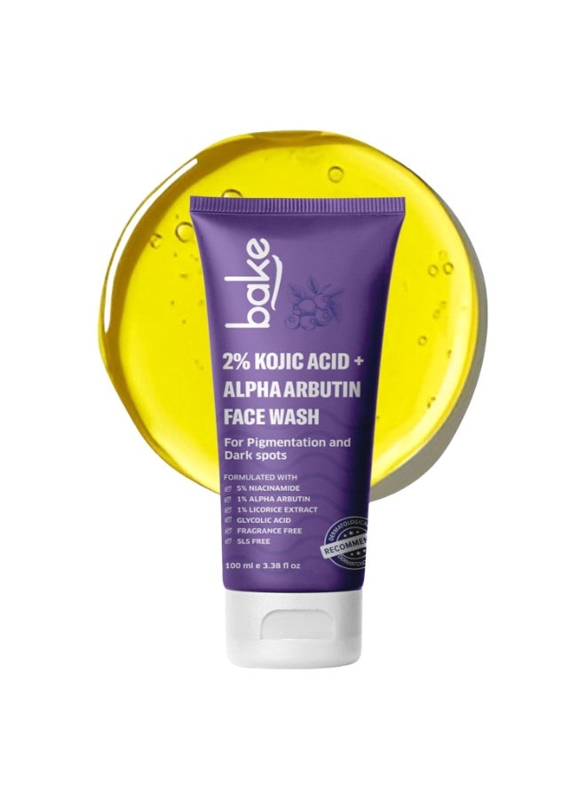 BAKE 2% Kojic Acid Brightening Face Wash Dual Action Formula with Alpha Arbutin & Niacinamide | De-Tan Wash | For Pigmentation, Dark Spots & Tan Removal | Anti Pigmentation Daily Wash - 100ml - Image 1