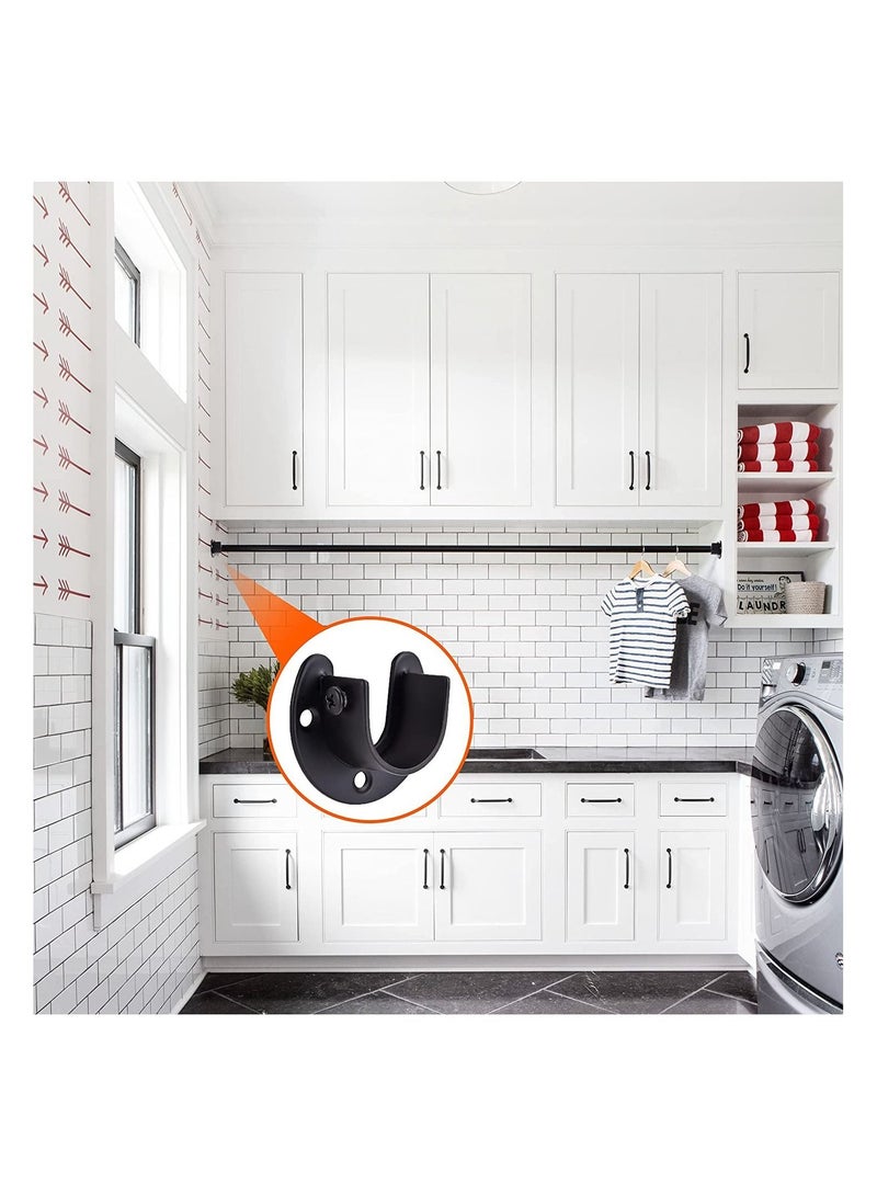 U-Shaped Closet Rod Bracket Stainless Steel Holder 6 Pack Pole Socket Black Support Brackets Heavy Duty Shower - Image 2