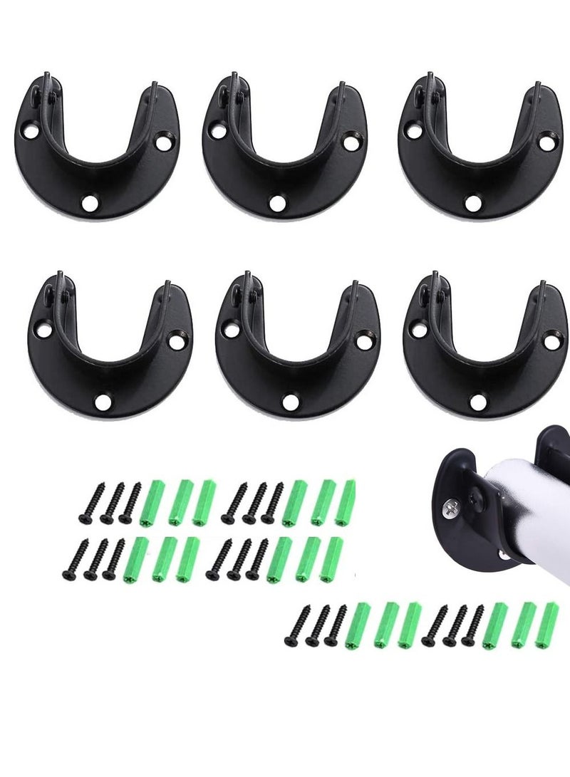 U-Shaped Closet Rod Bracket Stainless Steel Holder 6 Pack Pole Socket Black Support Brackets Heavy Duty Shower - Image 1