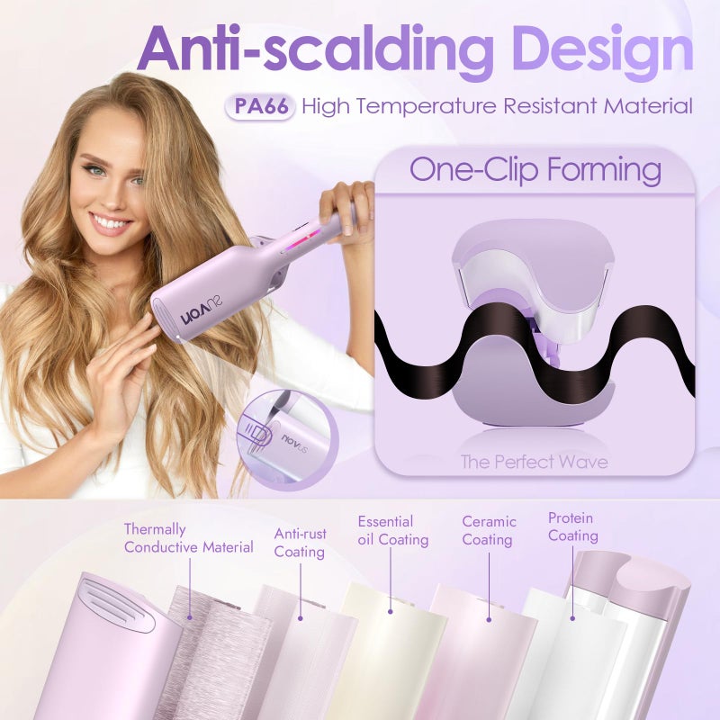 NOVUS Curling Iron Hair Crimper Waver - 1.25 Inch Anti-Scald Waves Curling Wand, Ionic Deep Waver Hair Curler Tool with Ceramic 2 Barrel for All Hair Types, Auto Shutdown Protection - Image 4