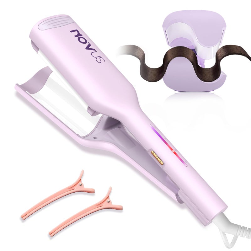 NOVUS Curling Iron Hair Crimper Waver - 1.25 Inch Anti-Scald Waves Curling Wand, Ionic Deep Waver Hair Curler Tool with Ceramic 2 Barrel for All Hair Types, Auto Shutdown Protection - Image 1