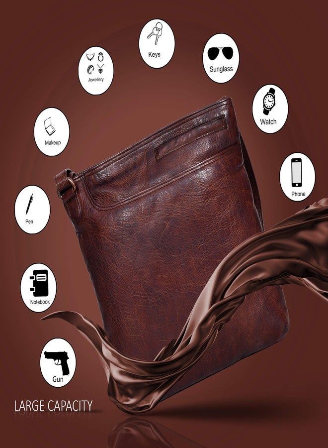 Ozora Multi Pockets Handmade Leather Crossbody Handbags & Sling Bag for Men & Women with Detachable Holster (Brown Wash) - Image 5