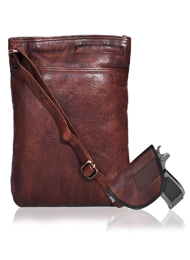 Ozora Multi Pockets Handmade Leather Crossbody Handbags & Sling Bag for Men & Women with Detachable Holster (Brown Wash) - Image 1