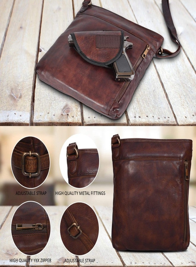 Ozora Multi Pockets Handmade Leather Crossbody Handbags & Sling Bag for Men & Women with Detachable Holster (Brown Wash) - Image 4