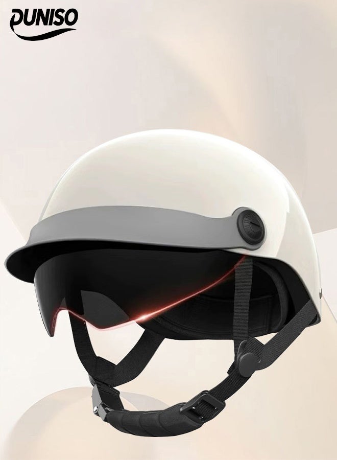 DUNISO 3C Certified Electric Vehicle Helmet，Summer Motorbike Half helmet with Sun-Protection Short Goggles，Safe and Comfortable，Breathable, Sturdy and Durable，Unisex，White  - Image 1