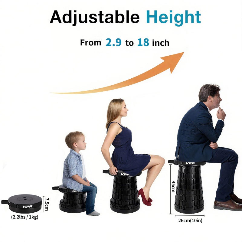 KPR 2026 Upgraded Collapsible Stool & 3IN1 Cushioned Carry Bag, Portable Telescopic Camping Chair, Adjustable Height Folding Step Stool Retractable Seat or Footrest for Outdoors & Indoor, Max 620lbs - Image 3