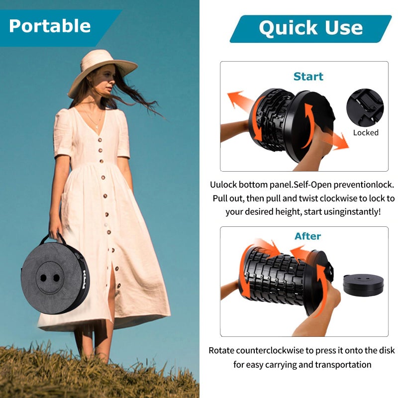 KPR 2026 Upgraded Collapsible Stool & 3IN1 Cushioned Carry Bag, Portable Telescopic Camping Chair, Adjustable Height Folding Step Stool Retractable Seat or Footrest for Outdoors & Indoor, Max 620lbs - Image 2