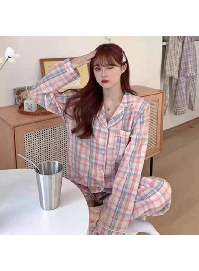 Beauenty Women's Pajama Set (2 Pieces)  Lapel Button-Down Style  Soft Long-Sleeve Top + Pants  Loungewear Set  Girls' Home Wear Set  Small Fit – Recommend Ordering One Size Up - Image 1