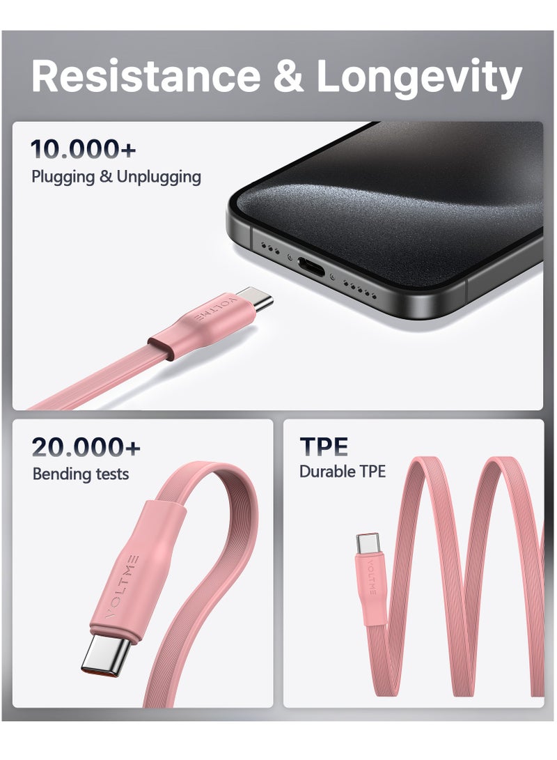 VOLTME 100W Retractable USB Type-C Cable 1m, 5A Fast Charging with Power Delivery, Type-C to Type-C Car Charger Cable, Compatible with iPhone 16 Pro/16 Pro Max/16 Plus, iPhone 15 Series, iPad Mini 6, MacBook Pro/Air, iPad Pro, Samsung S25/S24/S23 Ultra, Huawei P60, High-Speed ​​Charging Cable with Power Delivery - Pink  - Image 5