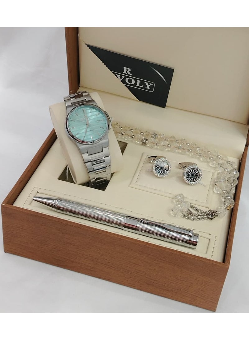 ريفولي ساعة مع القلم مع ازرار اكمام مع المسبحة اخر اصدار من ريفولي