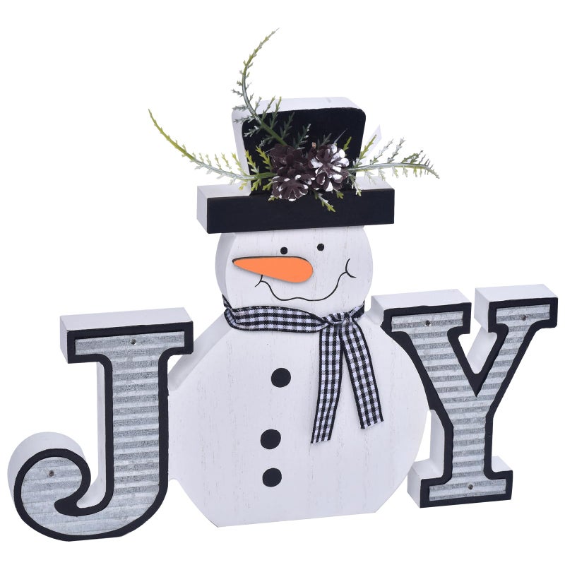 IDATOO Wooden Christmas Block Sign  Snowman Decor  Premium Winter Decorations for Home  Indoor Snowman Decorations  Christmas Joy Sign for Mantel  Table Centerpiece  Holiday Decor (White) - Image 1