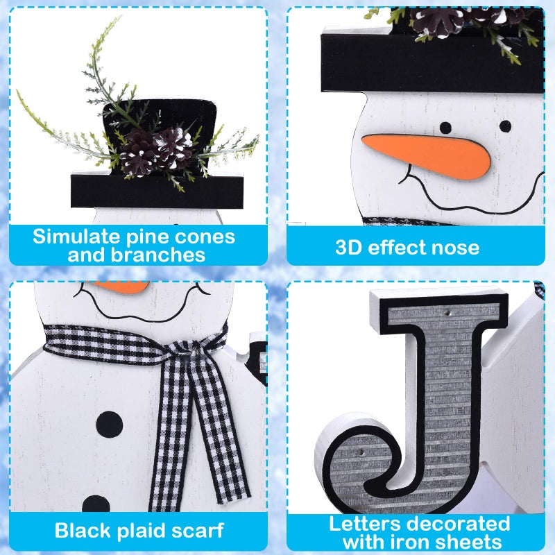 IDATOO Wooden Christmas Block Sign  Snowman Decor  Premium Winter Decorations for Home  Indoor Snowman Decorations  Christmas Joy Sign for Mantel  Table Centerpiece  Holiday Decor (White) - Image 3