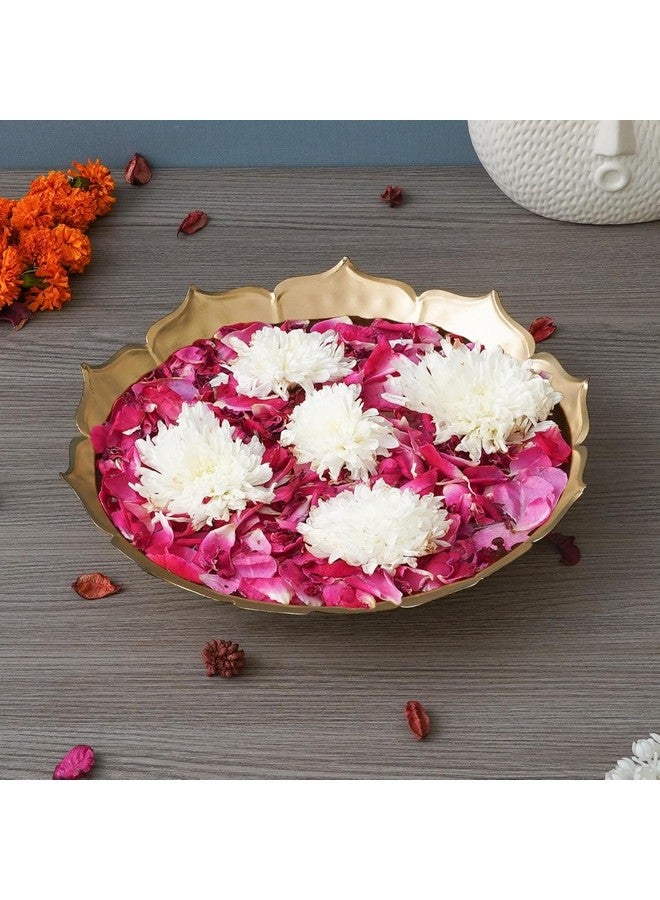 Klassic 12Inch Decorative Floral Urli Bowl | For Floating Flowers & Tea Light Candles | Diwali Decoration Items For Home | Aluminium | (Glossy Golden,Pack Of 1) - Image 3