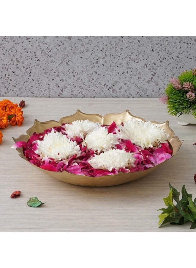 Klassic 12Inch Decorative Floral Urli Bowl | For Floating Flowers & Tea Light Candles | Diwali Decoration Items For Home | Aluminium | (Glossy Golden,Pack Of 1) - Image 2