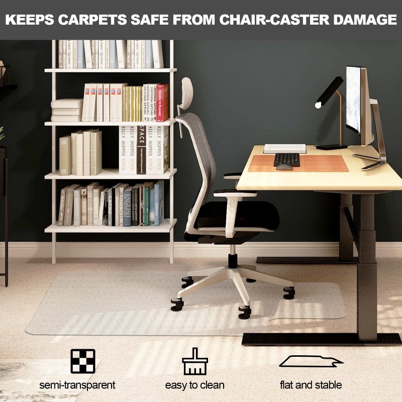 TONOS Chair Mat for Carpet- Low Pile (1/4" Thick) Carpet Protector for Office Gaming Computer Desk Chair. Heavy Duty Desk Chair Mat for Carpeted Floors, Semi Transparent - Image 2