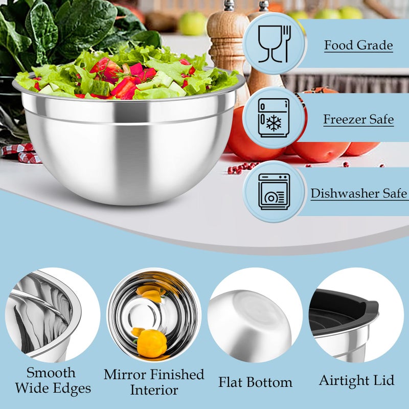TeamFar Mixing Bowls, Stainless Steel Nesting Salad Bowls with Lids Set of 3 & 3 Grater Attachments, For Mixing/Serving/Storing, Non-toxic & Long-lasting, Size 4.6/3 / 1.5 QT, Black - Image 4