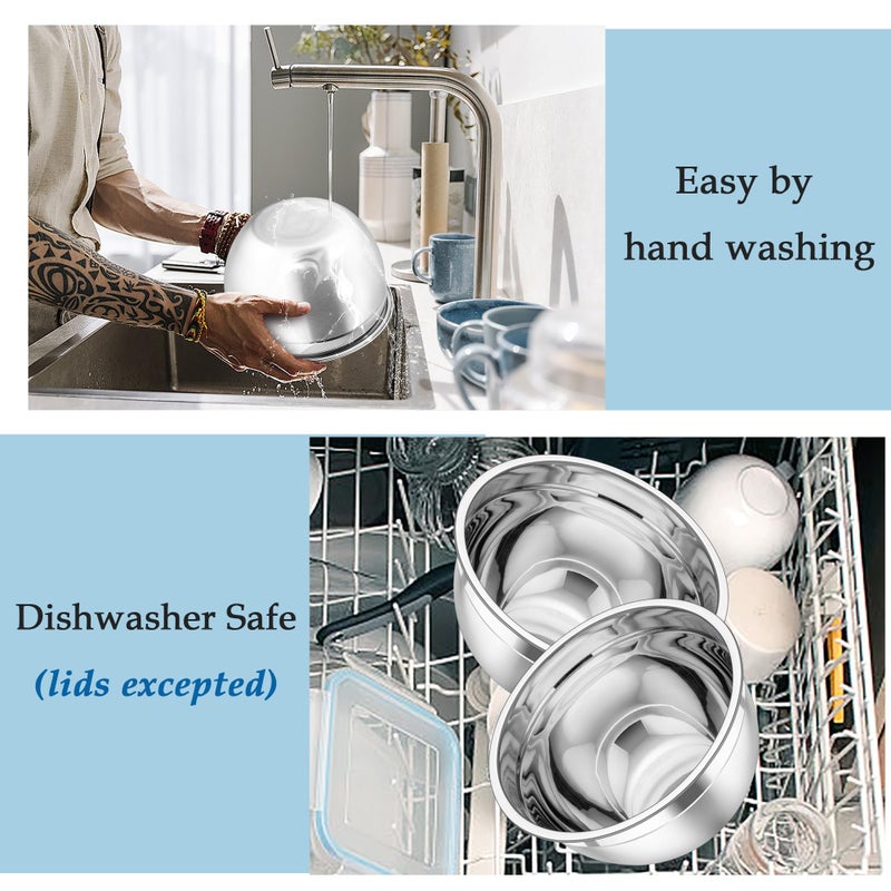 TeamFar Mixing Bowls, Stainless Steel Nesting Salad Bowls with Lids Set of 3 & 3 Grater Attachments, For Mixing/Serving/Storing, Non-toxic & Long-lasting, Size 4.6/3 / 1.5 QT, Black - Image 5