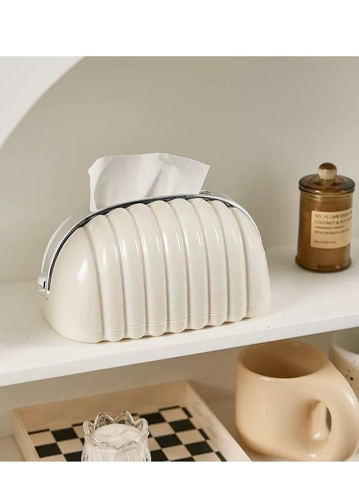 Stylish Handbag-Style Tissue Box With A Zipper For Easy Use And Tissue Storage.