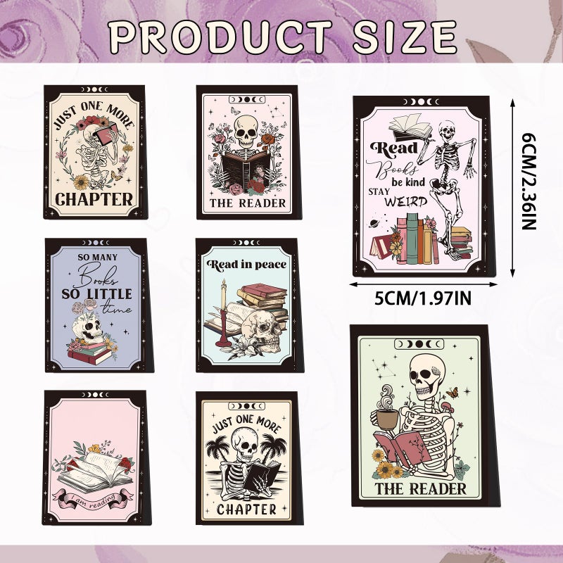 Wxiben Skeleton Magnetic Bookmark Gifts - 8Pcs Skull Flower Bookmarks Magnetic Skeleton Reading Book Mark Magnets Bookmark Page Markers Clip for Women Book Lover Bookish Reader Students Teachers - Image 2