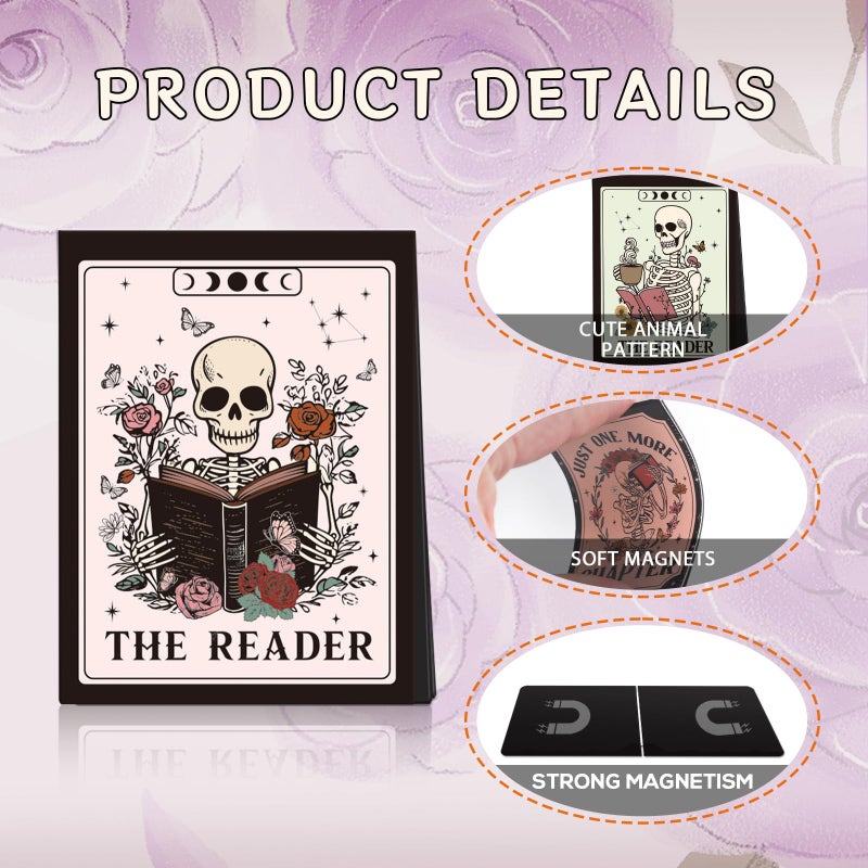 Wxiben Skeleton Magnetic Bookmark Gifts - 8Pcs Skull Flower Bookmarks Magnetic Skeleton Reading Book Mark Magnets Bookmark Page Markers Clip for Women Book Lover Bookish Reader Students Teachers - Image 3