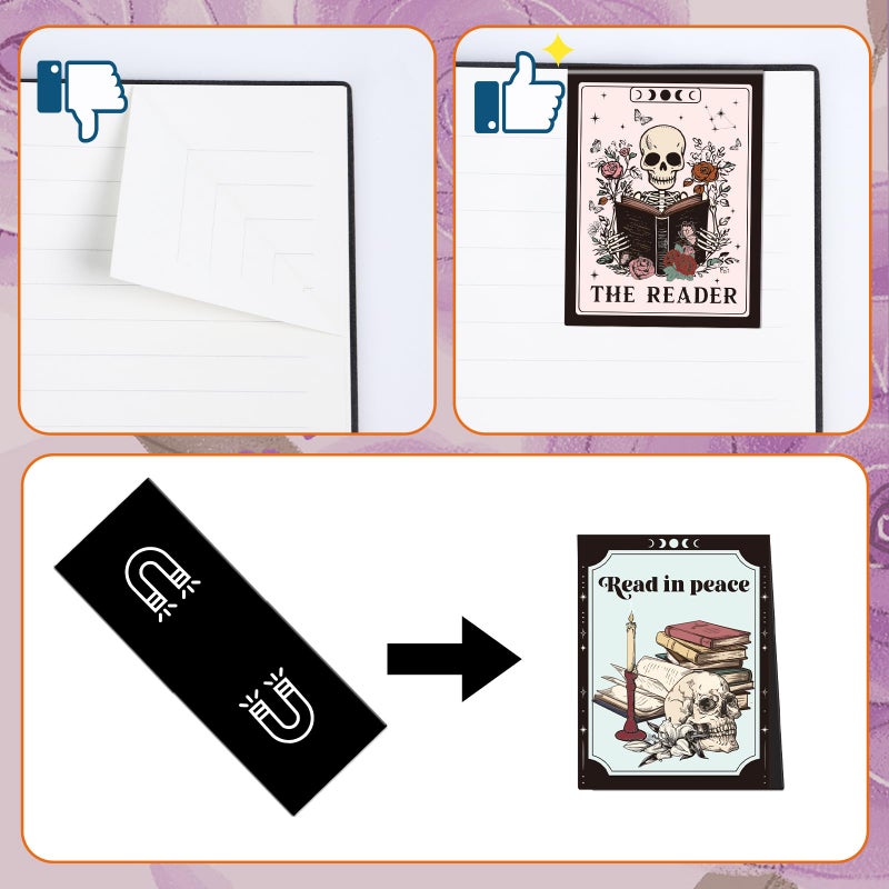 Wxiben Skeleton Magnetic Bookmark Gifts - 8Pcs Skull Flower Bookmarks Magnetic Skeleton Reading Book Mark Magnets Bookmark Page Markers Clip for Women Book Lover Bookish Reader Students Teachers - Image 4