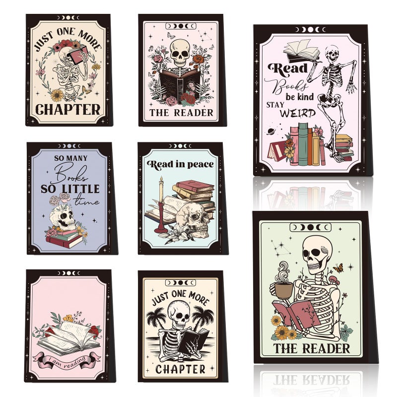 Wxiben Skeleton Magnetic Bookmark Gifts - 8Pcs Skull Flower Bookmarks Magnetic Skeleton Reading Book Mark Magnets Bookmark Page Markers Clip for Women Book Lover Bookish Reader Students Teachers - Image 1
