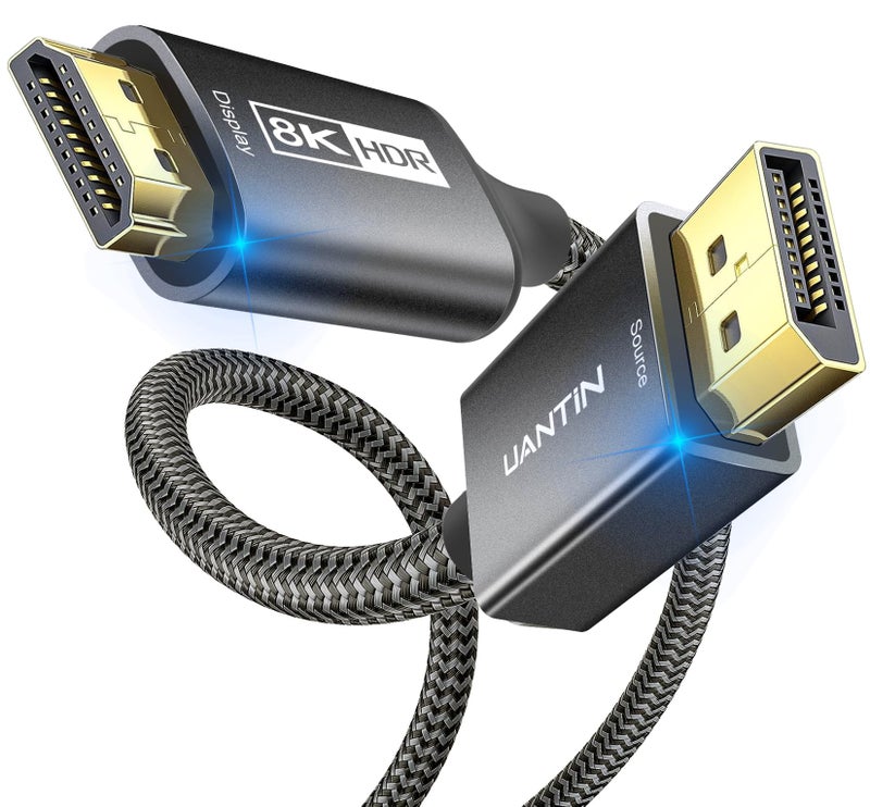 UANTIN 8K DisplayPort 1.4 to HDMI 2.1 Cable (4K@120Hz,2K@144Hz) 3FT Uni-Directional DP (Source) to HDMI (Display) Cord Display Port Support HDCP 2.3 HDR10 for AMD, NVIDIA, Not Work with PS5 - Image 1