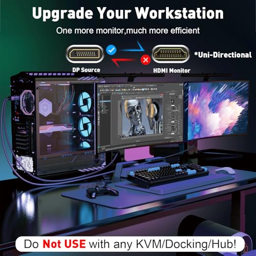 UANTIN 8K DisplayPort 1.4 to HDMI 2.1 Cable (4K@120Hz,2K@144Hz) 3FT Uni-Directional DP (Source) to HDMI (Display) Cord Display Port Support HDCP 2.3 HDR10 for AMD, NVIDIA, Not Work with PS5 - Image 4