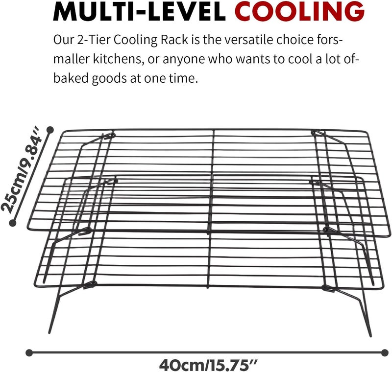 Power King 2-Tier Cooling Rack for Baking - 15.75" x 9.84" Stackable Stainless Steel Wire Rack, Non-Stick, Collapsible, Space-Saving Design for Cookies, Cakes, and More, Gifts for Baking Enthusiasts - Image 2