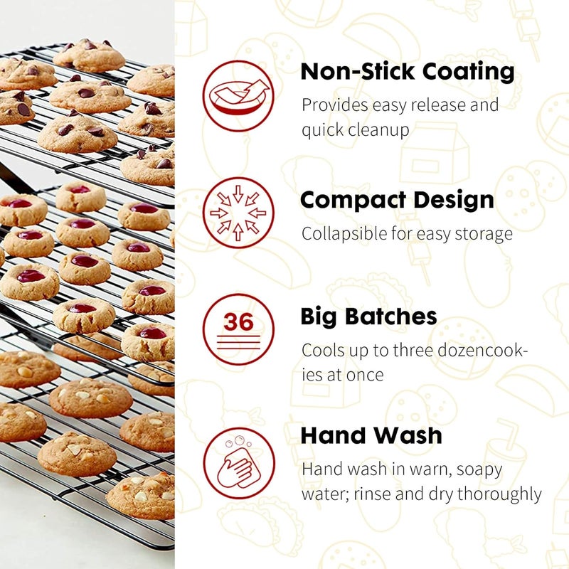 Power King 2-Tier Cooling Rack for Baking - 15.75" x 9.84" Stackable Stainless Steel Wire Rack, Non-Stick, Collapsible, Space-Saving Design for Cookies, Cakes, and More, Gifts for Baking Enthusiasts - Image 3