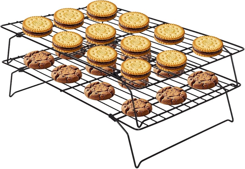 Power King 2-Tier Cooling Rack for Baking - 15.75" x 9.84" Stackable Stainless Steel Wire Rack, Non-Stick, Collapsible, Space-Saving Design for Cookies, Cakes, and More, Gifts for Baking Enthusiasts - Image 1