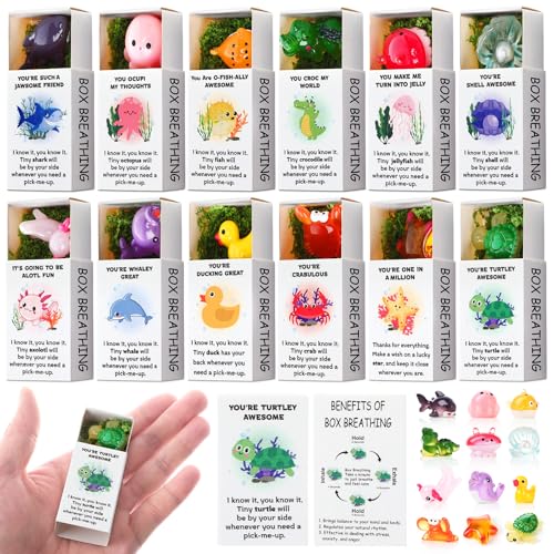 Halloscume 60 Sets Employee Appreciation Gift Box Bulk Mini Resin Sea Ocean Animals Breathing Gift Bulk Emotional Support Positive Box for Staff Coworkers Team Mental Health Care - Image 1