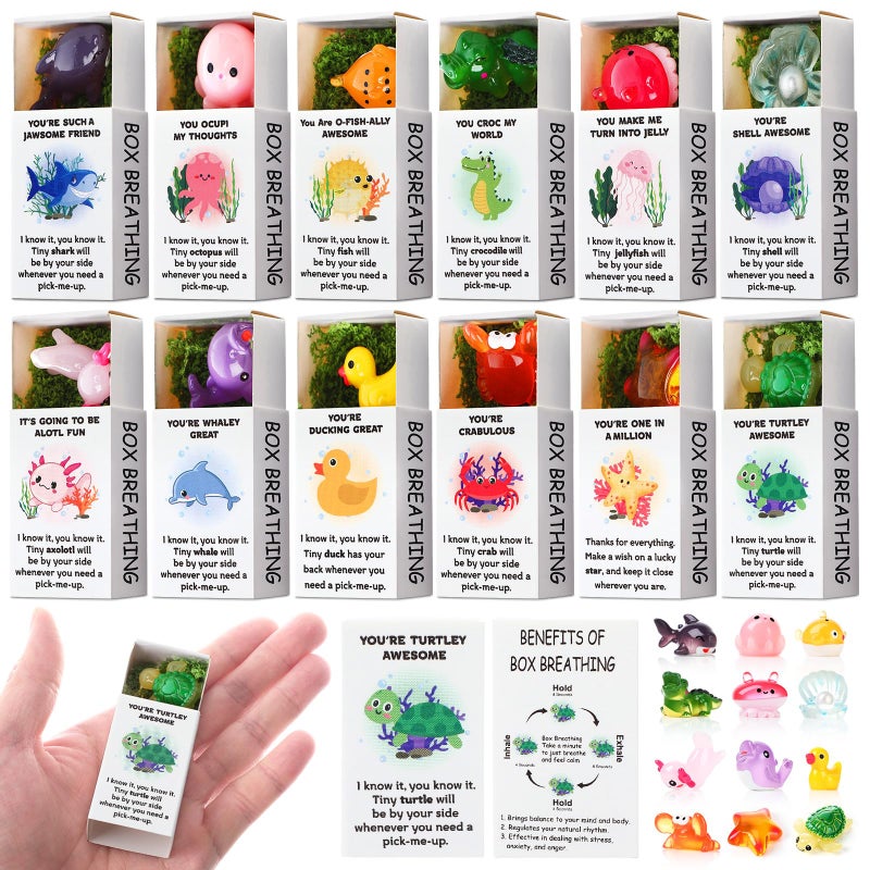 Halloscume 60 Sets Employee Appreciation Gift Box Bulk Mini Resin Sea Ocean Animals Breathing Gift Bulk Emotional Support Positive Box for Staff Coworkers Team Mental Health Care - Image 2