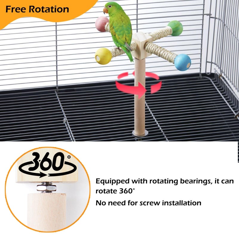 Jevnd Bird Stand Perch Toy, Interactive Spinning Parakeet Toys, Wooden Exercise Wheel Parrot Toy, Enrichment Cockatiel Toy for Birds Cage, Bird Cage Accessories Perch Toys for Budgies (S) - Image 2