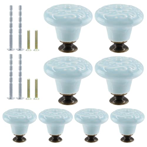 Suiwotin 8pcs Light Blue Ceramic Knobs Pulls Vintage Retro Dresser Cabinet Knobs for Closet Cupboard Furniture Doors - Image 1