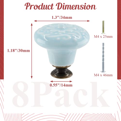 Suiwotin 8pcs Light Blue Ceramic Knobs Pulls Vintage Retro Dresser Cabinet Knobs for Closet Cupboard Furniture Doors - Image 3