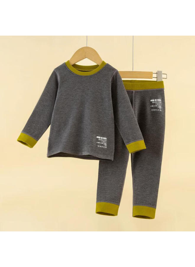 Purple Floral Language Wool And Silk Set Children's Thermal Underwear Boys Winter School Uniform Autumn Clothes Dark Gray Size 120